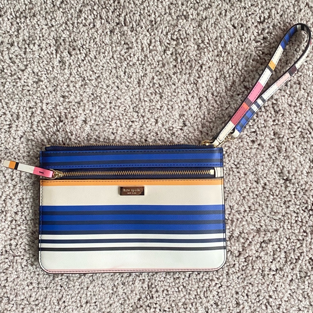 Kate Spade Laurel’s Way Navy and White Striped Wristlet FLAWED